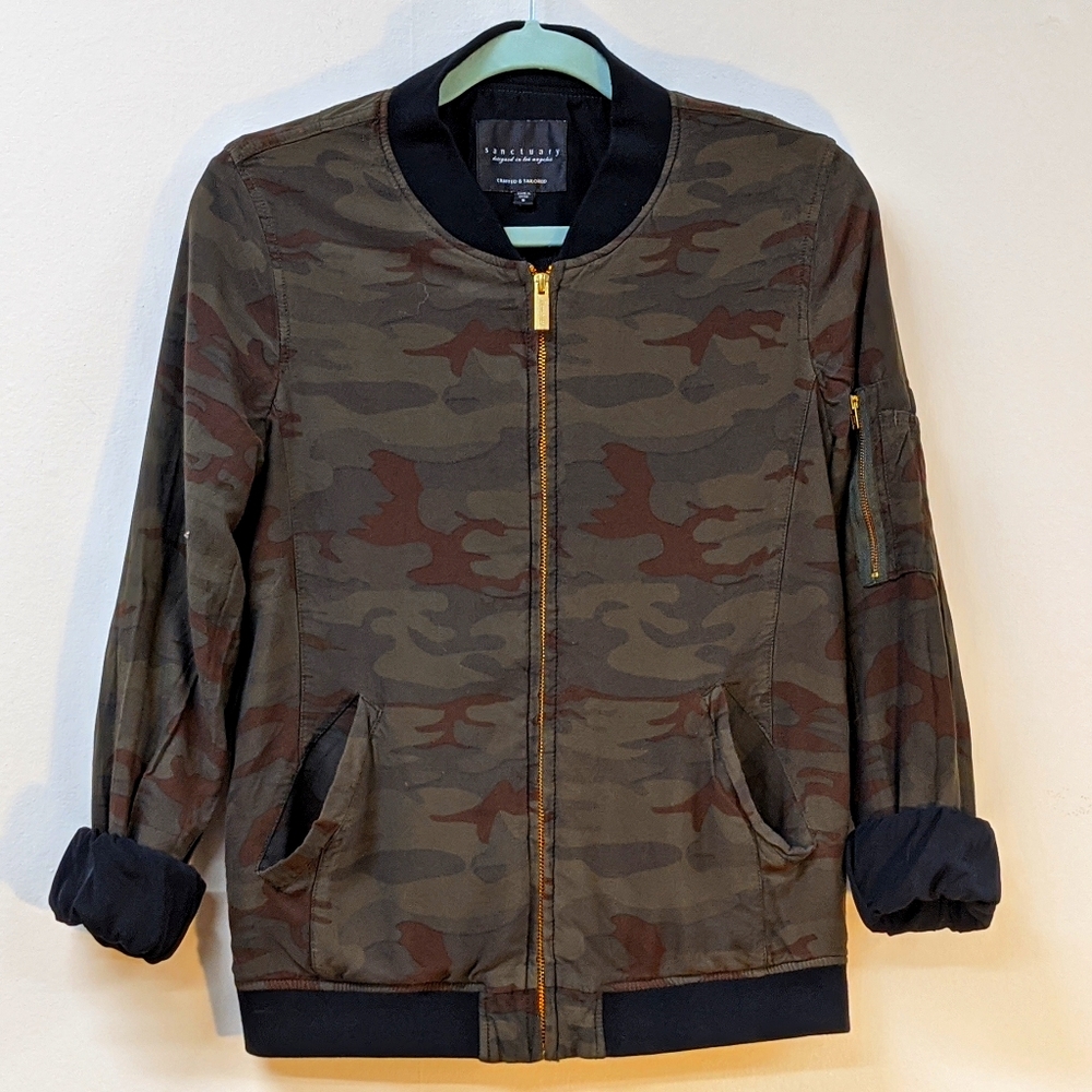 Sanctuary Bomber Camo Gold Zip Up (s) Cotton
